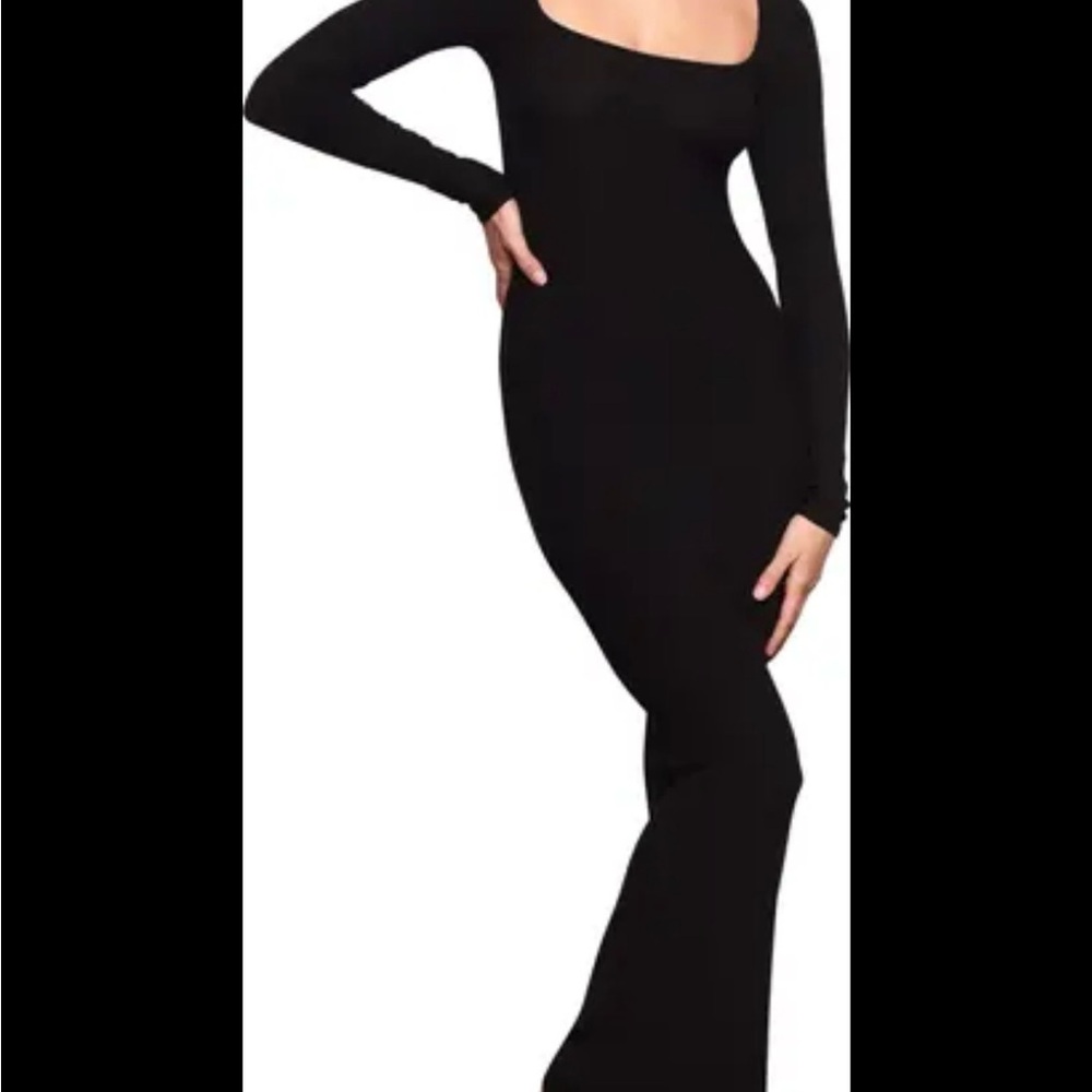 SKIMS Black Maxi Dress with Long Sleeves